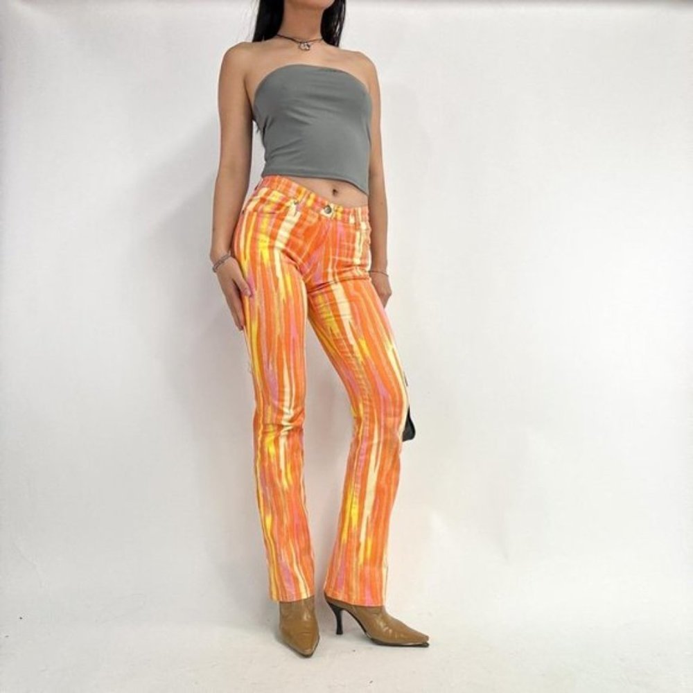 Ultra chic 90s label high waisted print denim pants - Picture 2 of 6